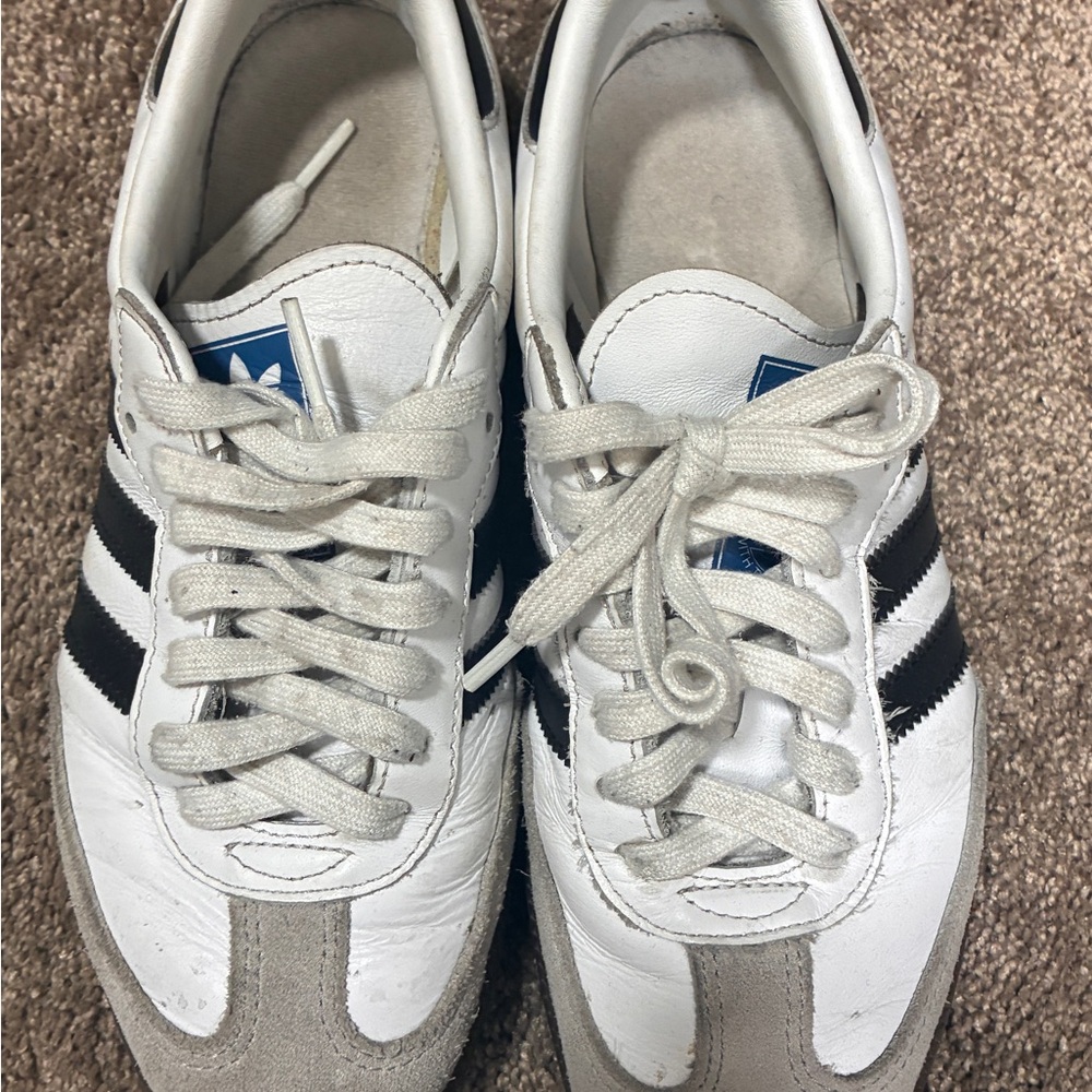 Adidas Men's White and Black Striped Sneakers